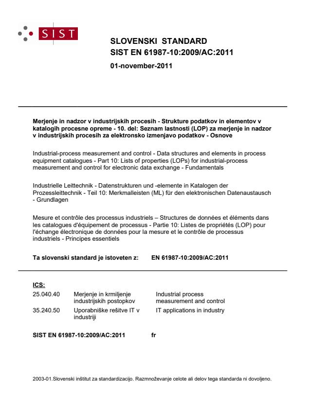 EN 61987-10:2009/AC:2011