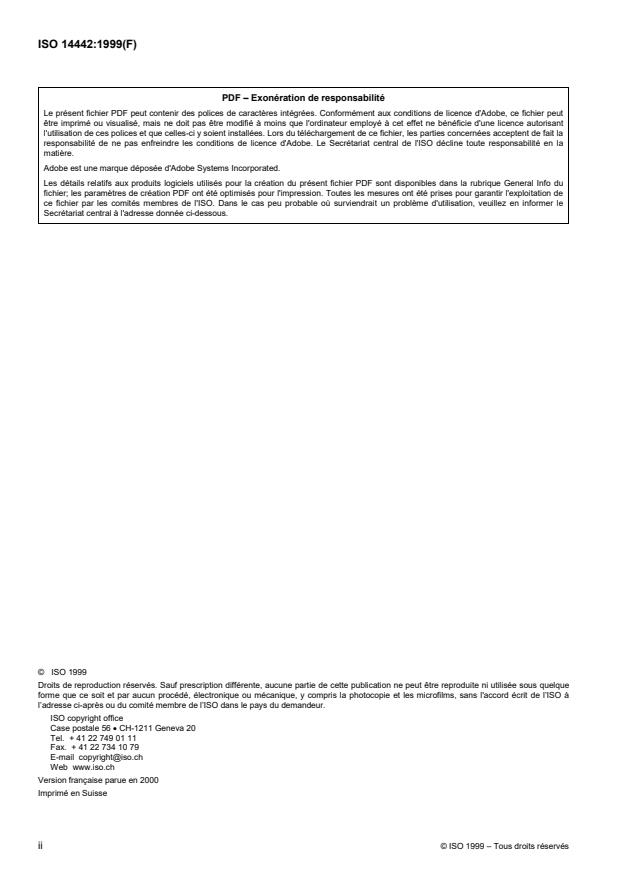 ISO 14442:1999 ISO 14442:1999 - Qualité de l'eau -- Lignes directrices pour essais d'inhibition de la croissance algale avec des matieres peu solubles, composés volatiles, métaux et eaux résiduaires - Page 2 preview