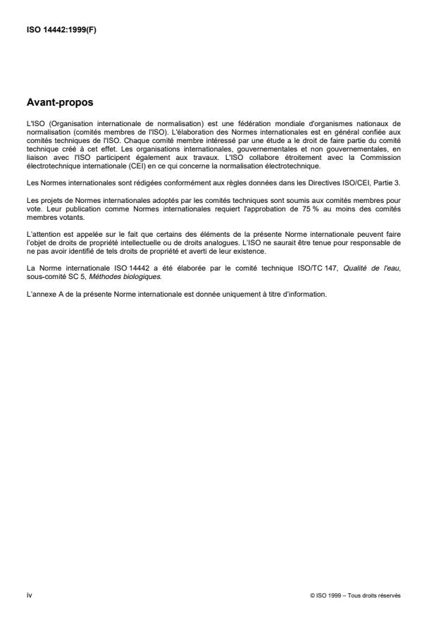 ISO 14442:1999 ISO 14442:1999 - Qualité de l'eau -- Lignes directrices pour essais d'inhibition de la croissance algale avec des matieres peu solubles, composés volatiles, métaux et eaux résiduaires - Page 4 preview