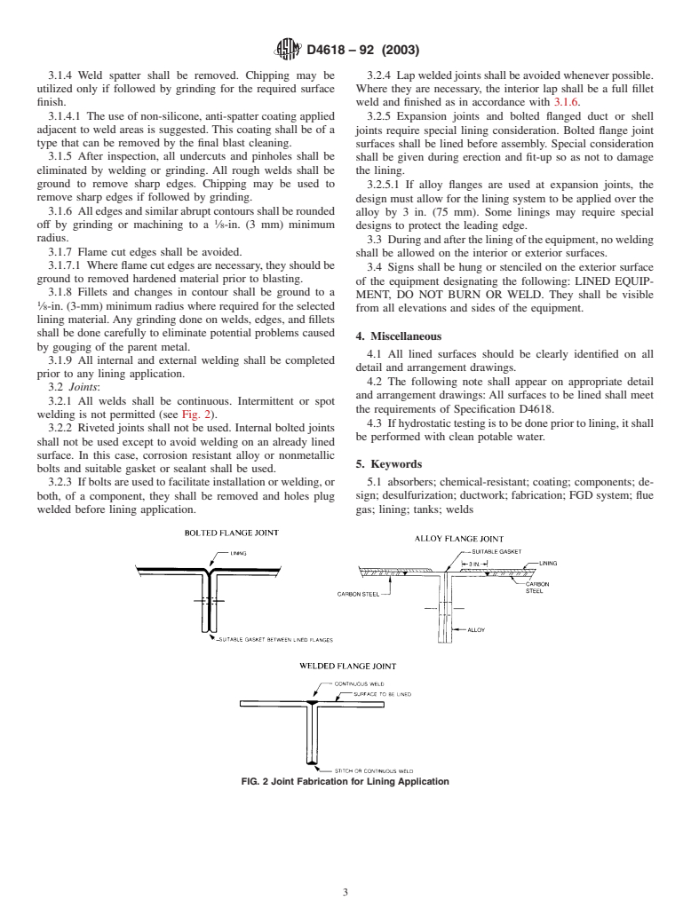 ASTM D4618-92(2003) - Standard Specification for Design and Fabrication of Flue Gas Desulfurization System Components for Protective Lining Application