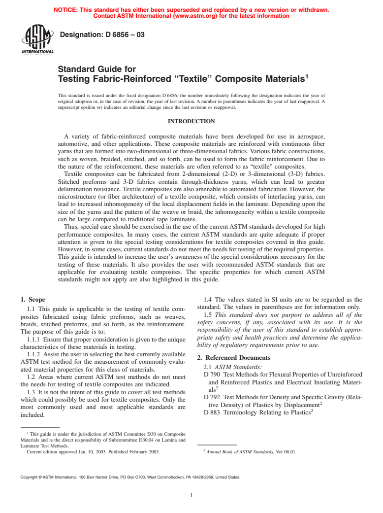 ASTM D6856-03 - Standard Guide for Testing Fabric-Reinforced "Textile" Composite Materials