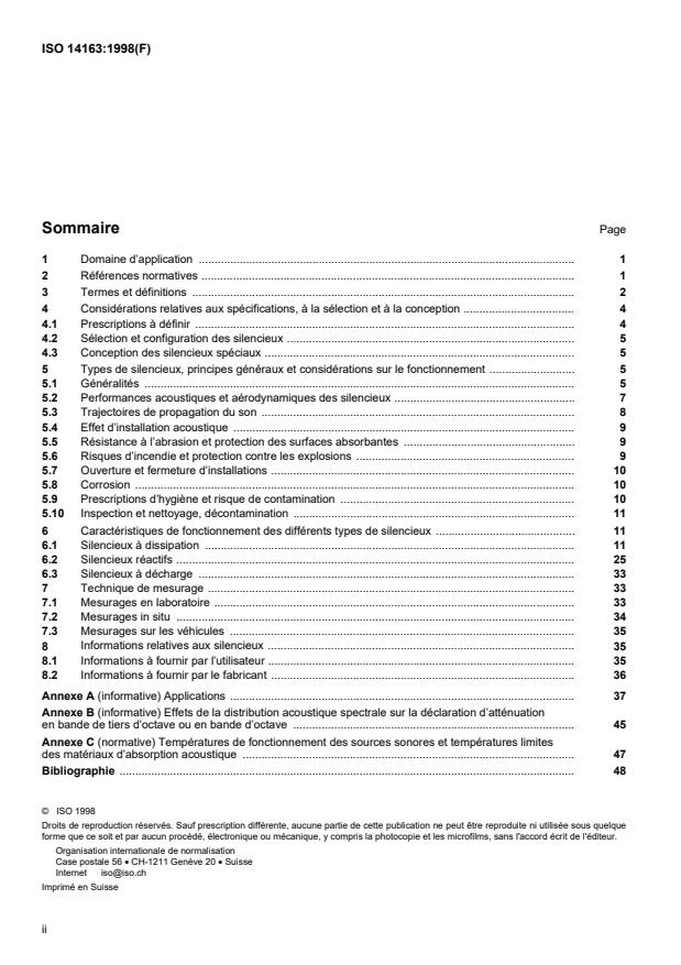 ISO 14163:1998 ISO 14163:1998 - Acoustique -- Lignes directrices pour la réduction du bruit au moyen de silencieux - Page 2 preview