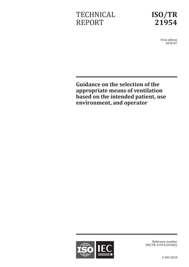 ISO TR 21954:2018 - Guidance on the selection of the appropriate means of ventilation based on the intended patient, use environment, and operator