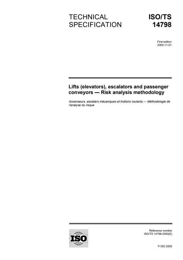 ISO/TS 14798:2000 - Lifts (elevators), escalators and passenger conveyors -- Risk analysis methodology