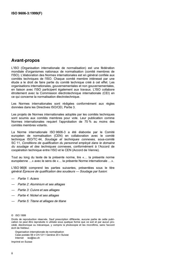 ISO 9606-3:1999 ISO 9606-3:1999 - Épreuve de qualification des soudeurs -- Soudage par fusion - Page 2 preview