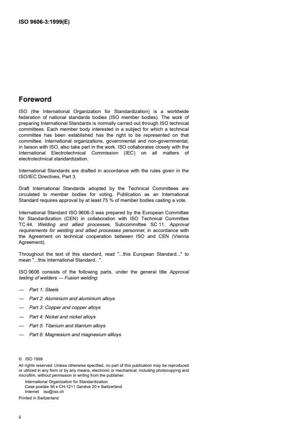 ISO 9606-3:1999 ISO 9606-3:1999 - Approval testing of welders -- Fusion welding - Page 2 preview