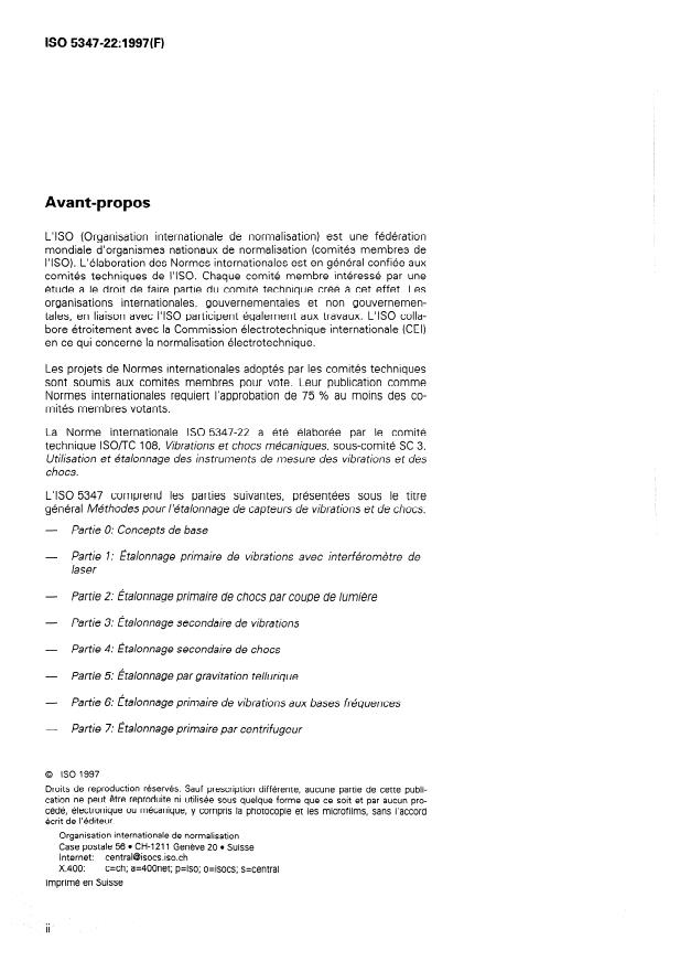 ISO 5347-22:1997 ISO 5347-22:1997 - Méthodes pour l'étalonnage de capteurs de vibrations et de chocs - Page 2 preview