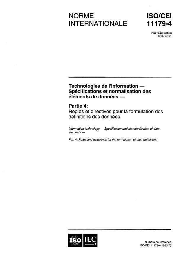 ISO/IEC 11179-4:1995 - Technologies de l'information -- Spécifications et normalisation des éléments de données