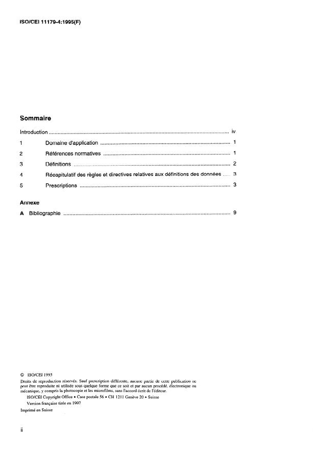 ISO/IEC 11179-4:1995 ISO/IEC 11179-4:1995 - Technologies de l'information -- Spécifications et normalisation des éléments de données - Page 2 preview