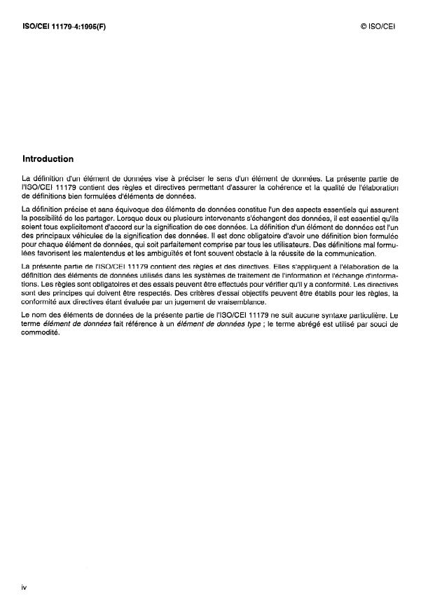ISO/IEC 11179-4:1995 ISO/IEC 11179-4:1995 - Technologies de l'information -- Spécifications et normalisation des éléments de données - Page 4 preview