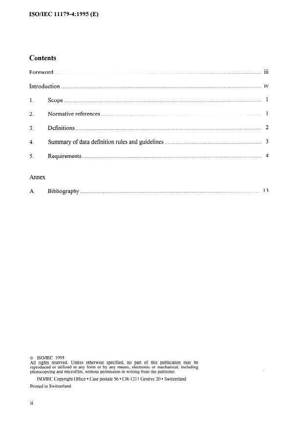 ISO/IEC 11179-4:1995 ISO/IEC 11179-4:1995 - Information technology -- Specification and standardization of data elements - Page 2 preview