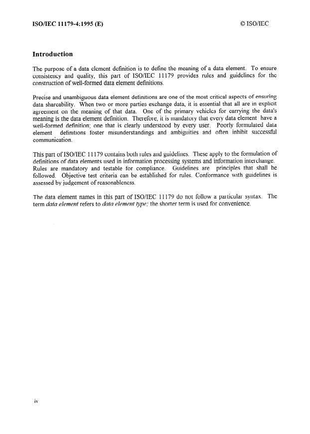 ISO/IEC 11179-4:1995 ISO/IEC 11179-4:1995 - Information technology -- Specification and standardization of data elements - Page 4 preview