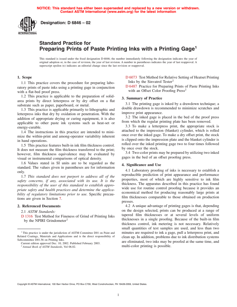 ASTM D6846-02 - Standard Practice for Preparing Prints of Paste Printing Inks with a Printing Gage