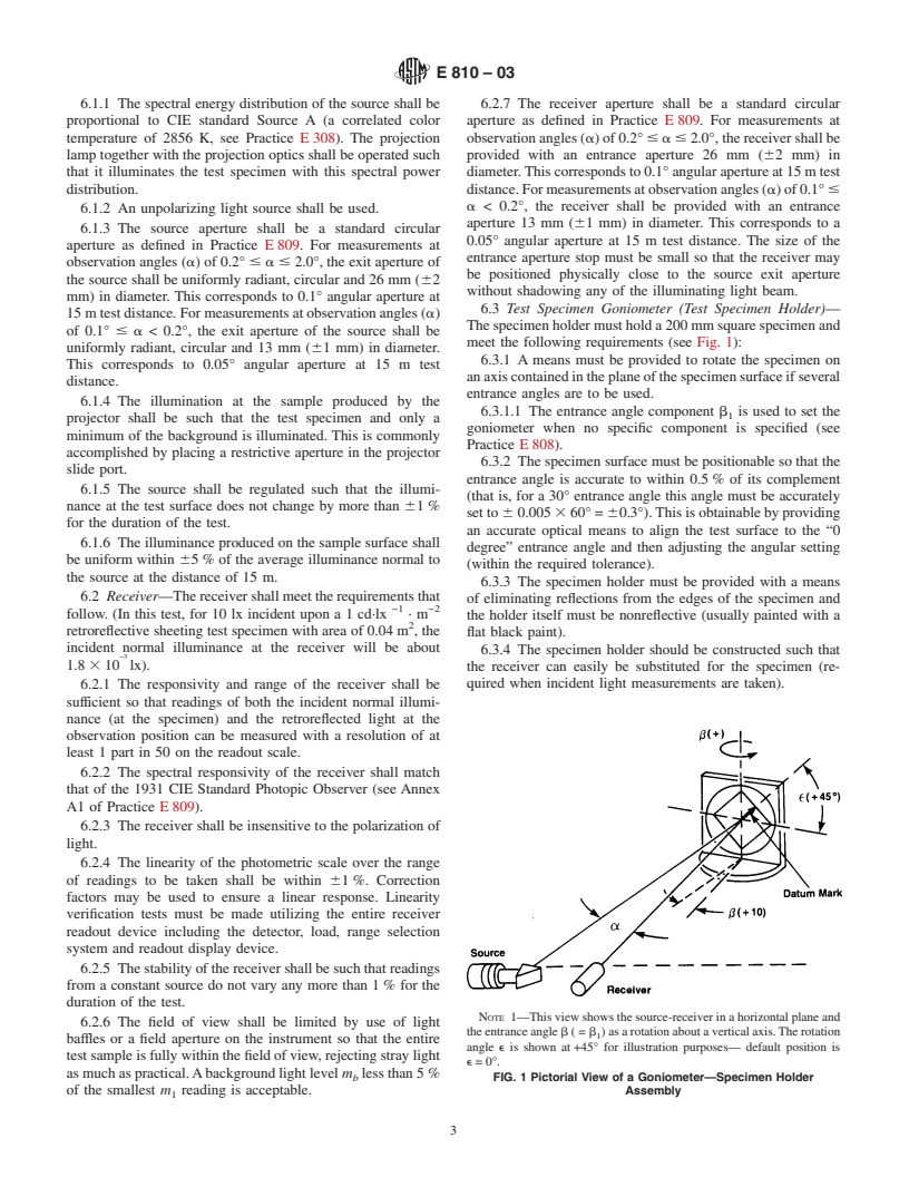 ASTM E810-03 - Standard Test Method for Coefficient of Retroreflection of Retroreflective Sheeting Utilizing the Coplanar Geometry