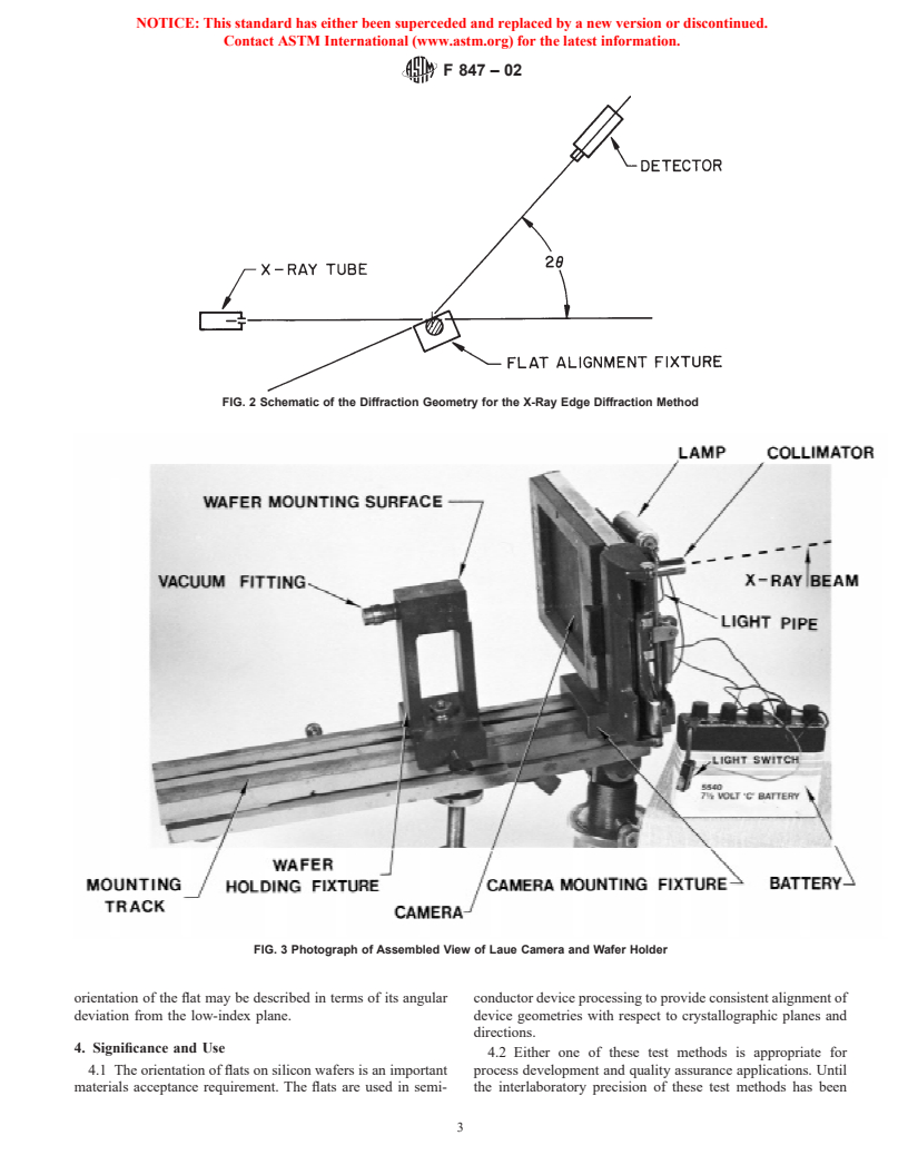 ASTM F847-02 - Standard Test Methods for Measuring Crystallographic Orientation of Flats on Single Crystal Silicon Wafers by X-Ray Techniques (Withdrawn 2003)