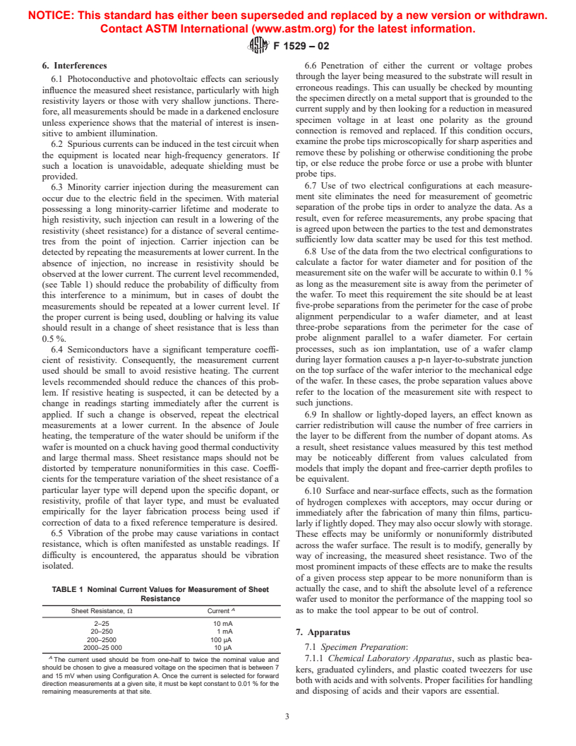 ASTM F1529-02 - Standard Test Method for Sheet Resistance Uniformity Evaluation by In-Line Four-Point Probe with the Dual-Configuration Procedure