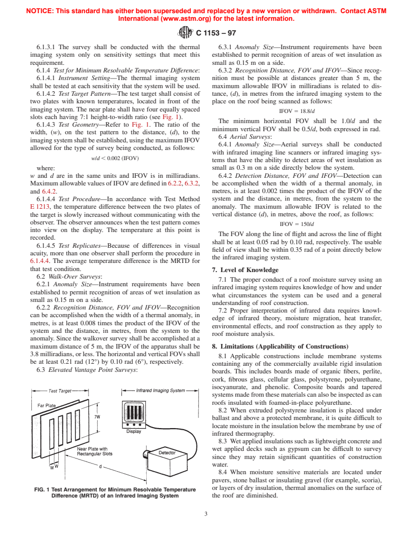 ASTM C1153-97 - Standard Practice for Location of Wet Insulation in Roofing Systems Using Infrared Imaging