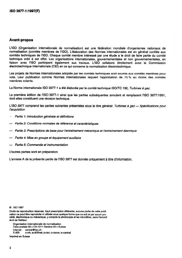 ISO 3977-1:1997 ISO 3977-1:1997 - Turbines a gaz -- Spécifications pour l'acquisition - Page 2 preview