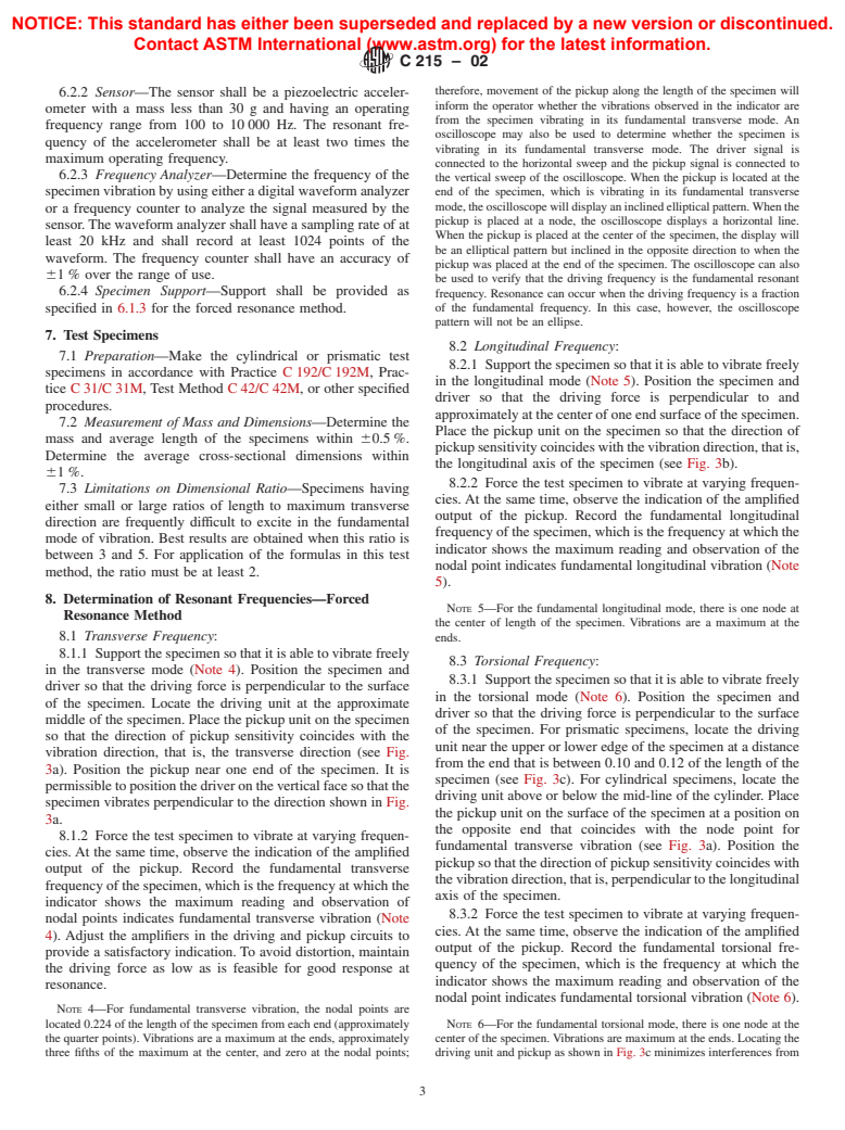 ASTM C215-02 - Standard Test Method for Fundamental Transverse, Longitudinal, and Torsional Frequencies of Concrete Specimens