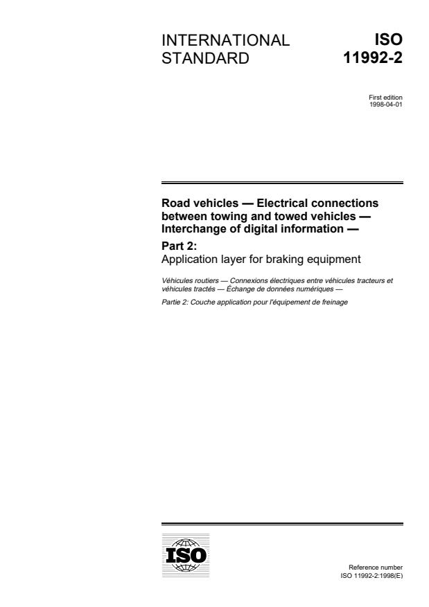 ISO 11992-2:1998 - Road vehicles -- Electrical connections between towing and towed vehicles -- Interchange of digital information