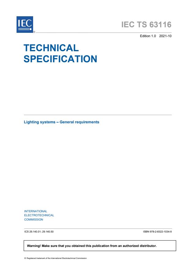 IEC TS 63116:2021 - Lighting systems - General requirements