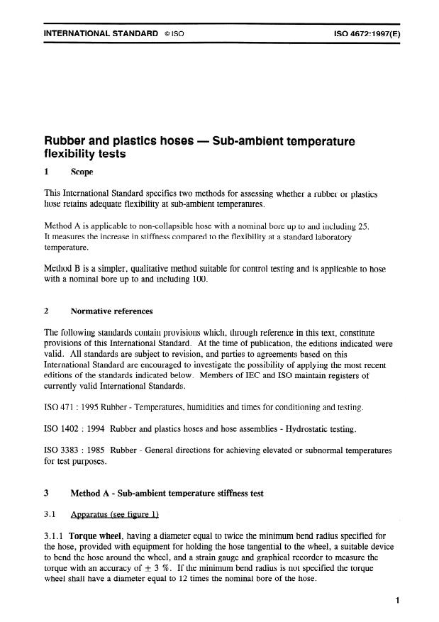 ISO 4672:1997 - Rubber and plastics hoses -- Sub-ambient temperature flexibility tests