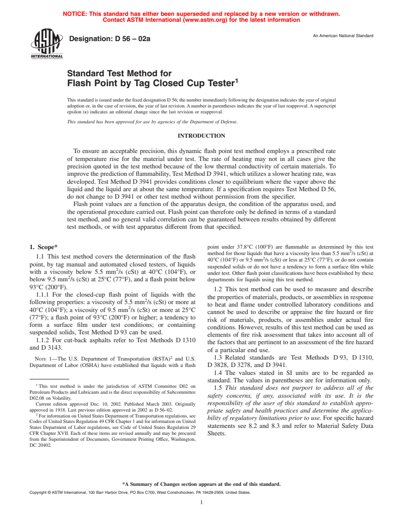 ASTM D56-02a - Standard Test Method for Flash Point by Tag Closed Cup Tester