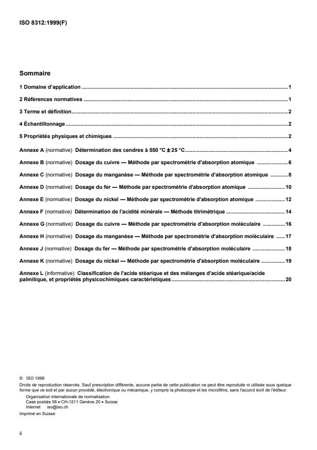 ISO 8312:1999 ISO 8312:1999 - Ingrédients de mélange du caoutchouc -- Acide stéarique -- Définition et méthodes d'essai - Page 2 preview