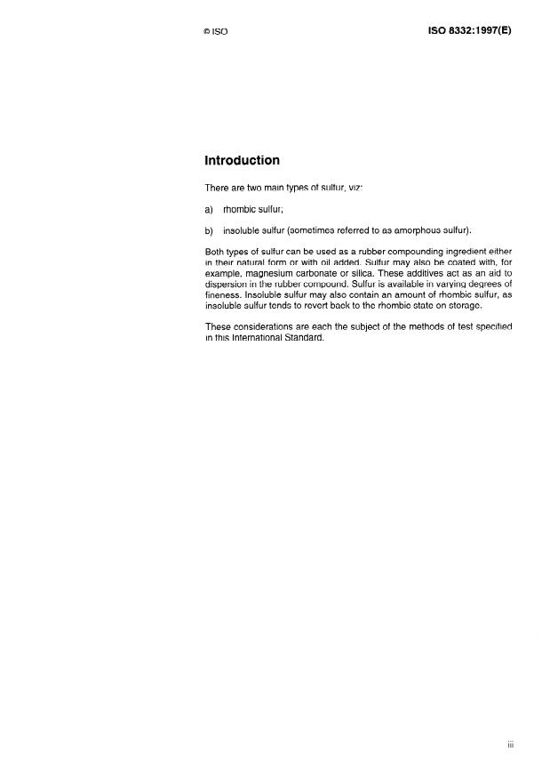 ISO 8332:1997 - Rubber compounding ingredients -- Sulfur -- Methods of test