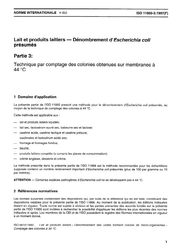 ISO 11866-3:1997 - Lait et produits laitiers -- Dénombrement d'Escherichia coli présumés