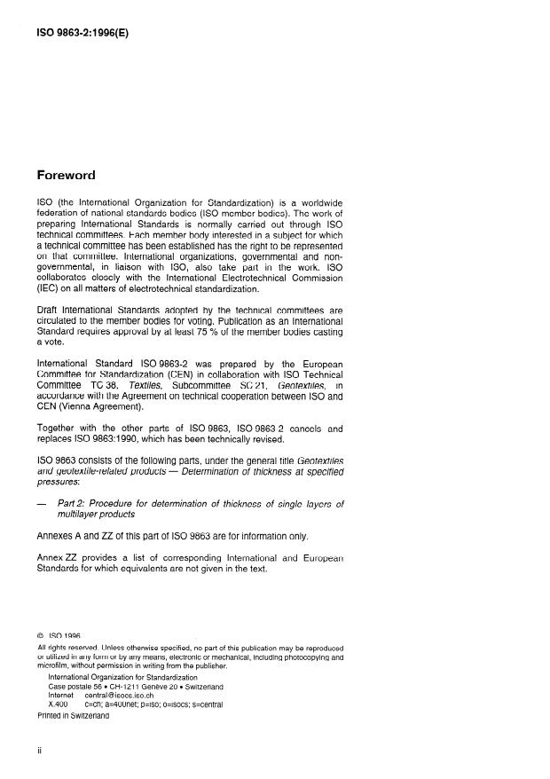 ISO 9863-2:1996 ISO 9863-2:1996 - Geotextiles and geotextile-related products -- Determination of thickness at specified pressures - Page 2 preview