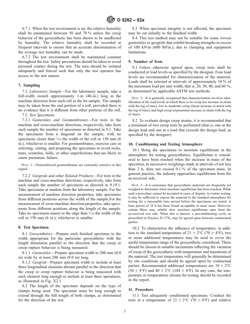 ASTM D5262-02a - Standard Test Method for Evaluating the Unconfined Tension Creep Behavior of Geosynthetics