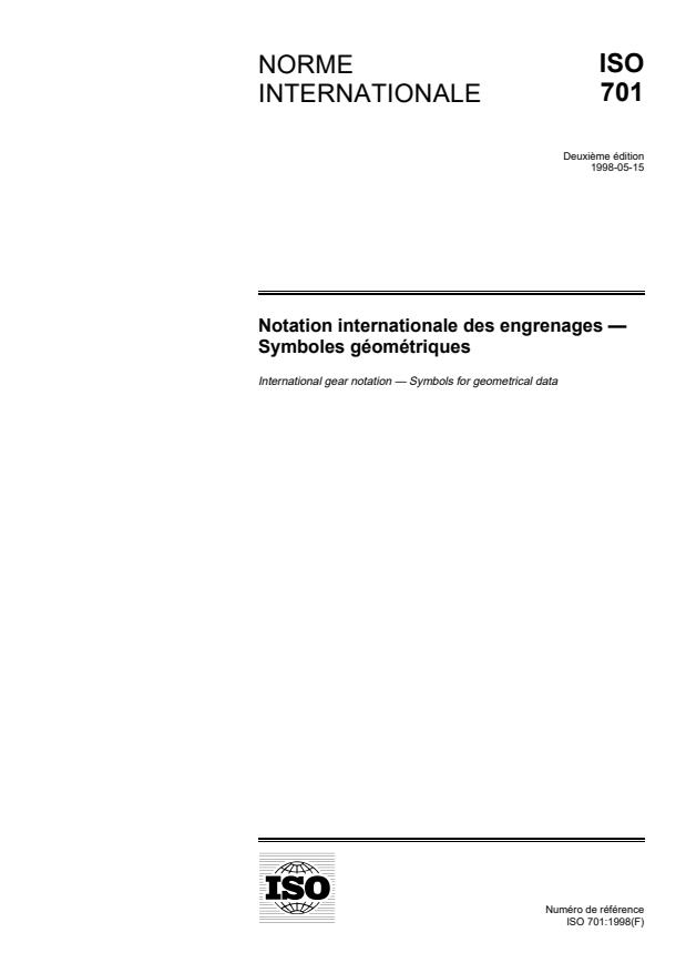 ISO 701:1998 - Notation internationale des engrenages -- Symboles géométriques