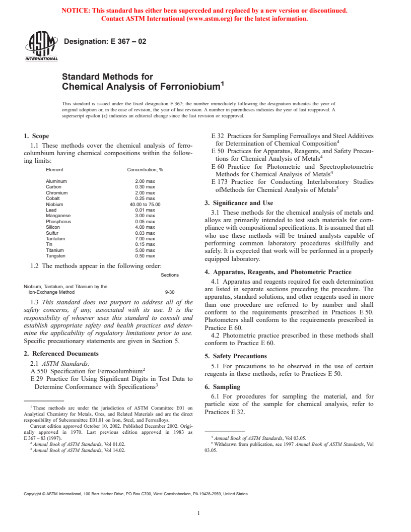 ASTM E367-02 - Standard Methods for Chemical Analysis of Ferrocolumbium