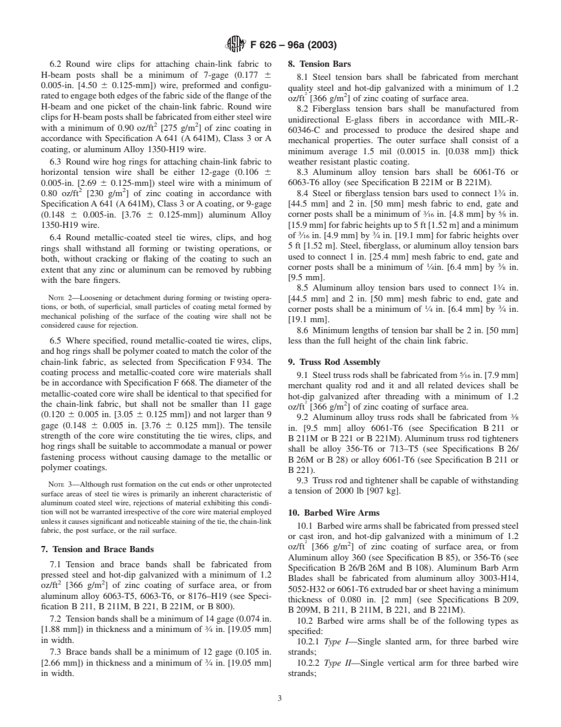 ASTM F626-96a(2003) - Standard Specification for Fence Fittings