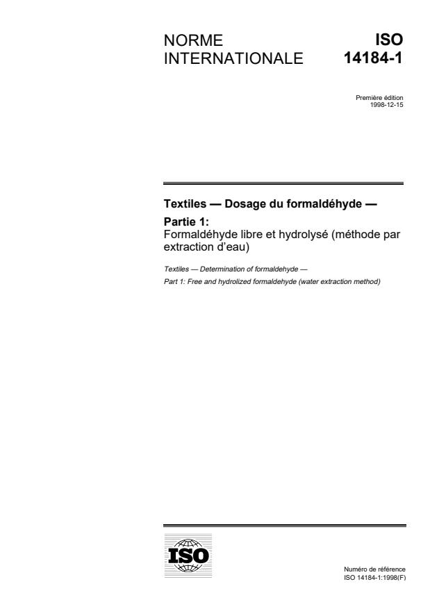 ISO 14184-1:1998 - Textiles -- Dosage du formaldéhyde