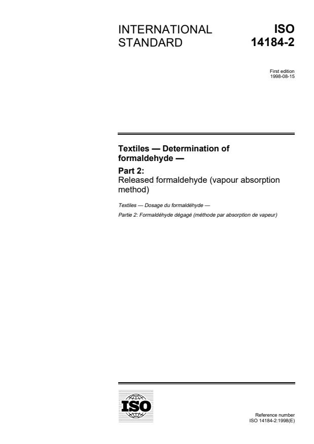 ISO 14184-2:1998 - Textiles -- Determination of formaldehyde