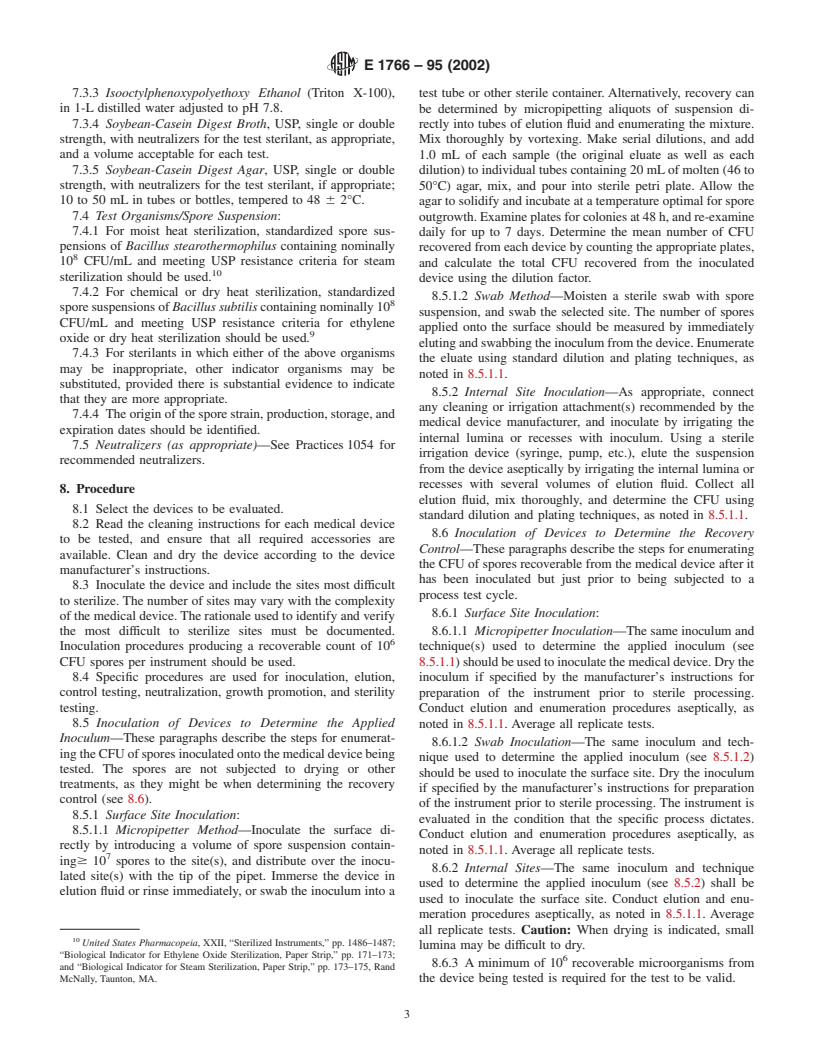 ASTM E1766-95(2002) - Standard Test Method for Determination of Effectiveness of Sterilization Processes for Reusable Medical Devices