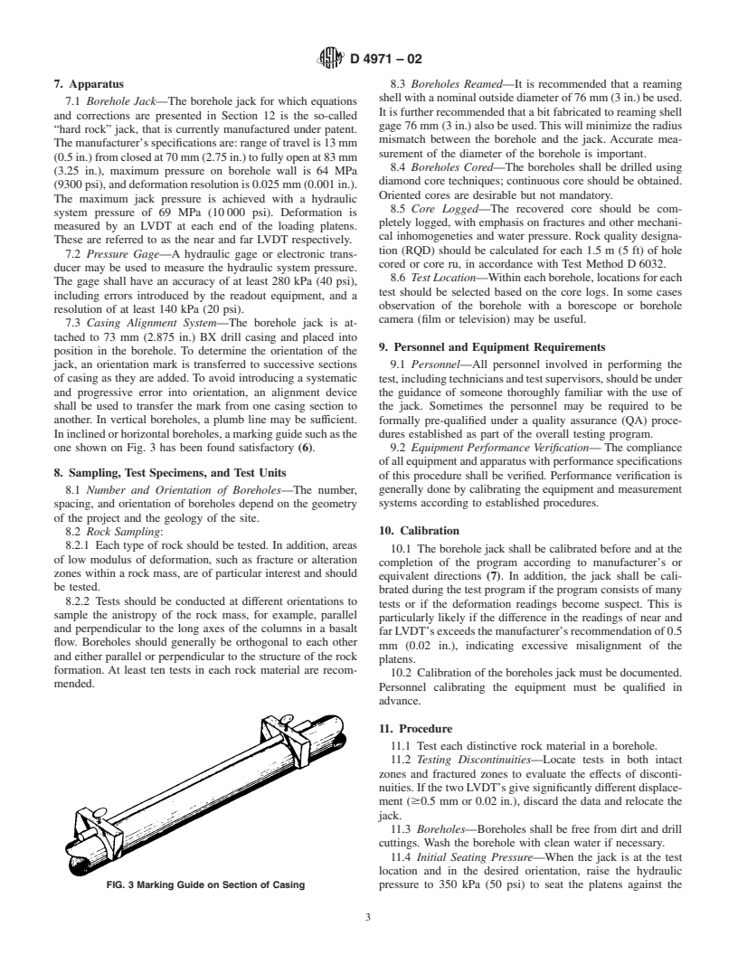 ASTM D4971-02 - Standard Test Method for Determining the In Situ Modulus of Deformation of Rock Using the Diametrically Loaded 76-mm (3-in.) Borehole Jack