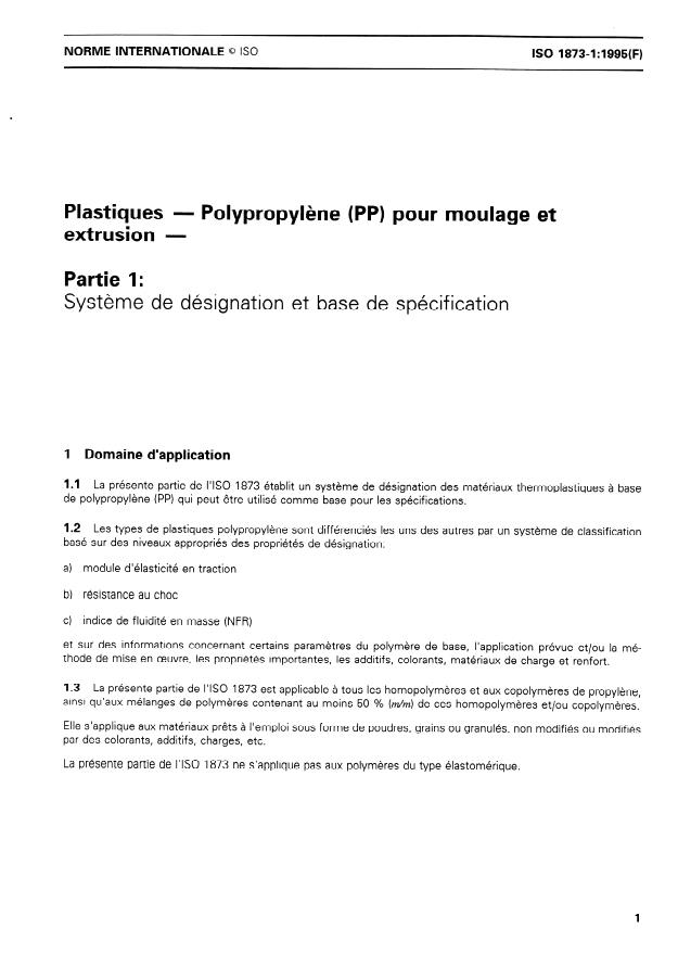 ISO 1873-1:1995 - Plastiques -- Polypropylene (PP) pour moulage et extrusion