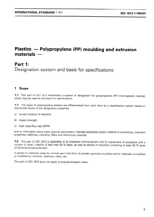 ISO 1873-1:1995 - Plastics -- Polypropylene (PP) moulding and extrusion materials