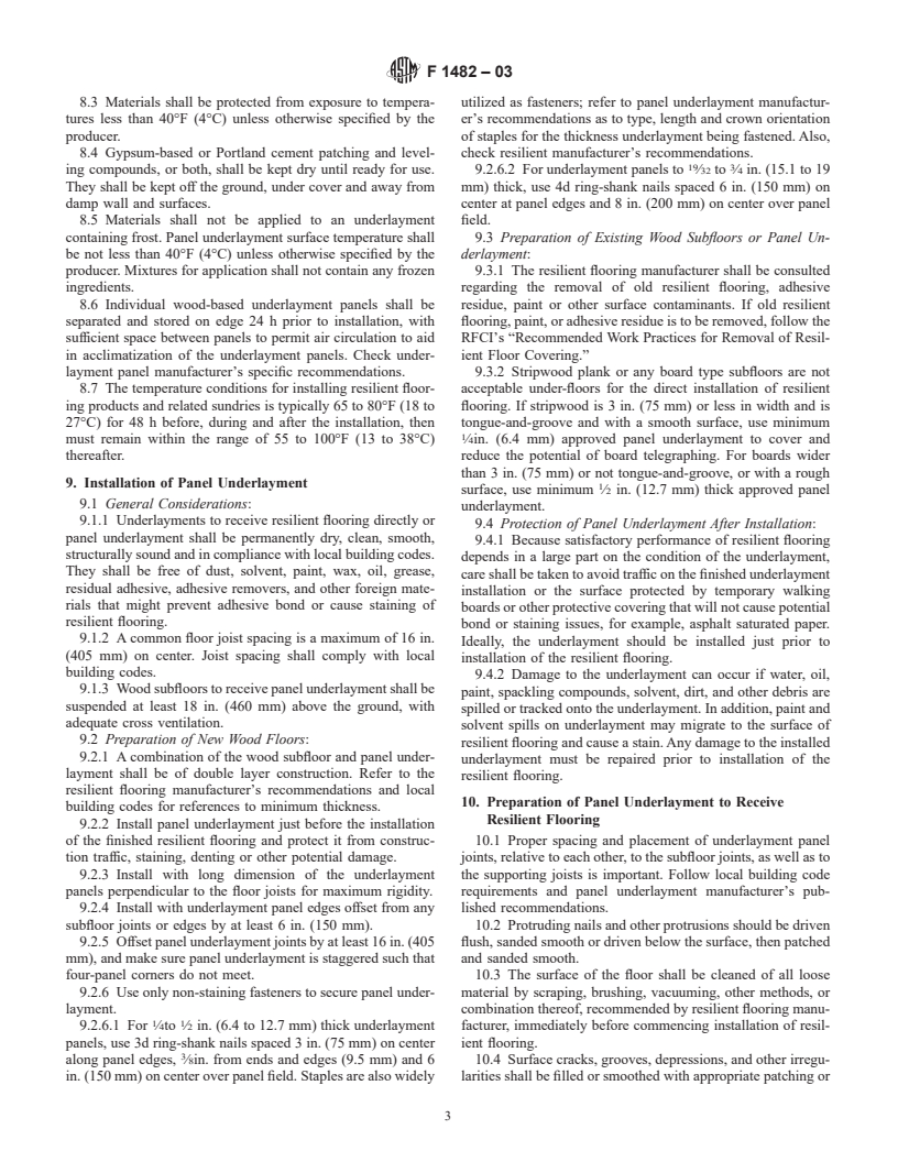 ASTM F1482-03 - Standard Practice for Installation and Preparation of Panel Type Underlayments to Receive Resilient Flooring