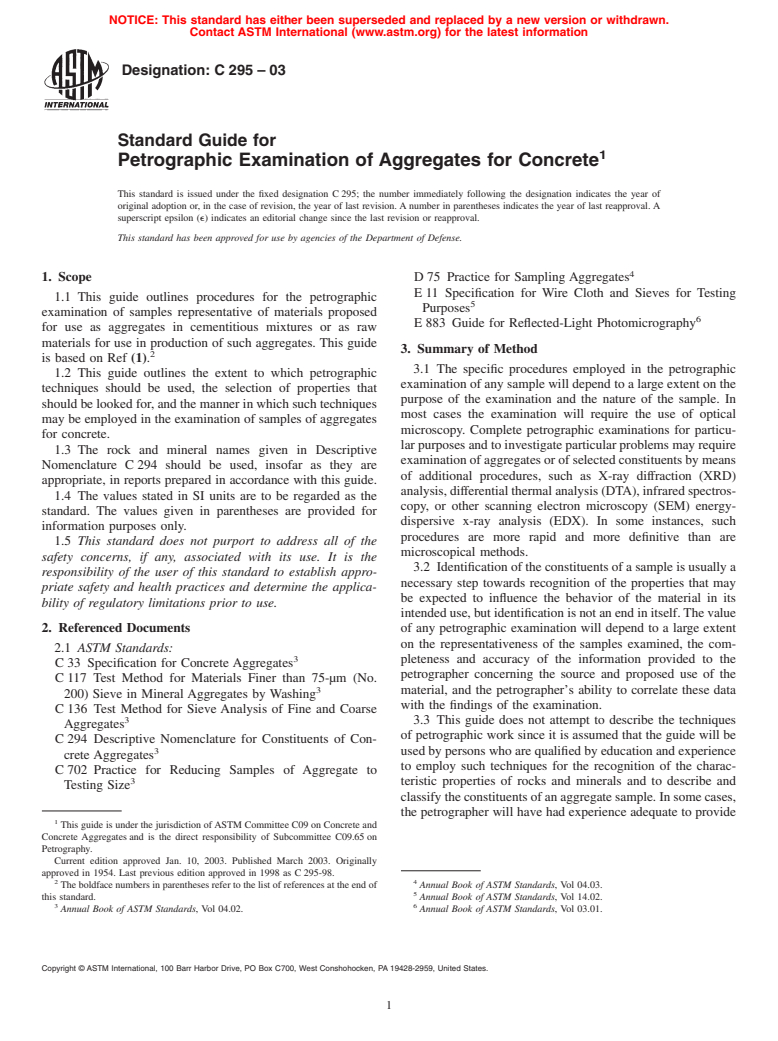 ASTM C295-03 - Standard Guide for Petrographic Examination of Aggregates for Concrete
