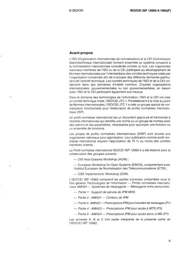 ISO/IEC ISP 12062-4:1995 - Technologies de l'information -- Profils normalisés internationaux AMH2n -- Systemes de messagerie -- Messagerie entre personnes