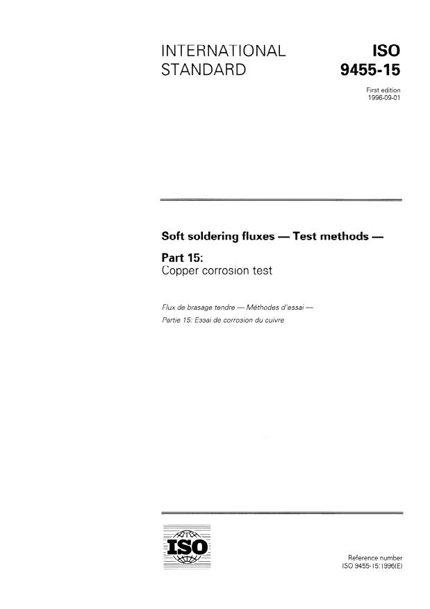 ISO 9455-15:1996 - Soft soldering fluxes -- Test methods