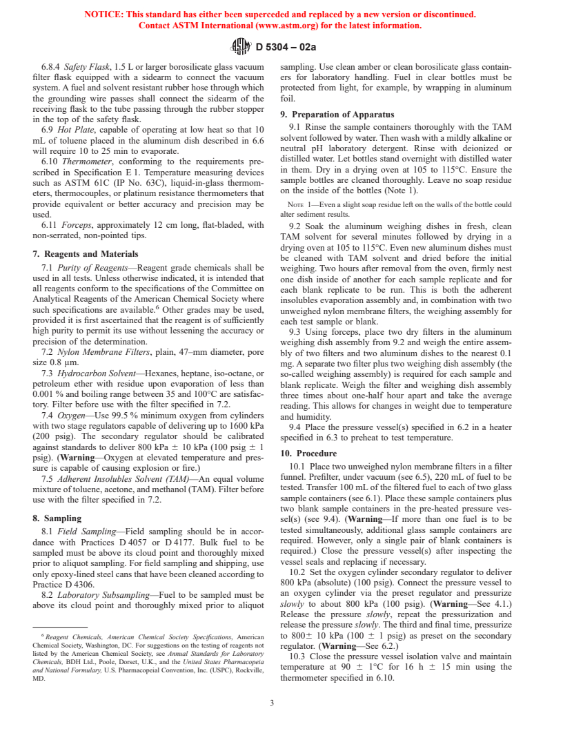 ASTM D5304-02a - Standard Test Method for Assessing Distillate Fuel Storage Stability by Oxygen Overpressure