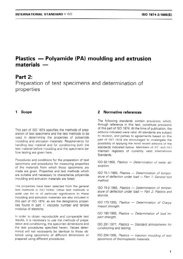 ISO 1874-2:1995 - Plastics -- Polyamide (PA) moulding and extrusion materials