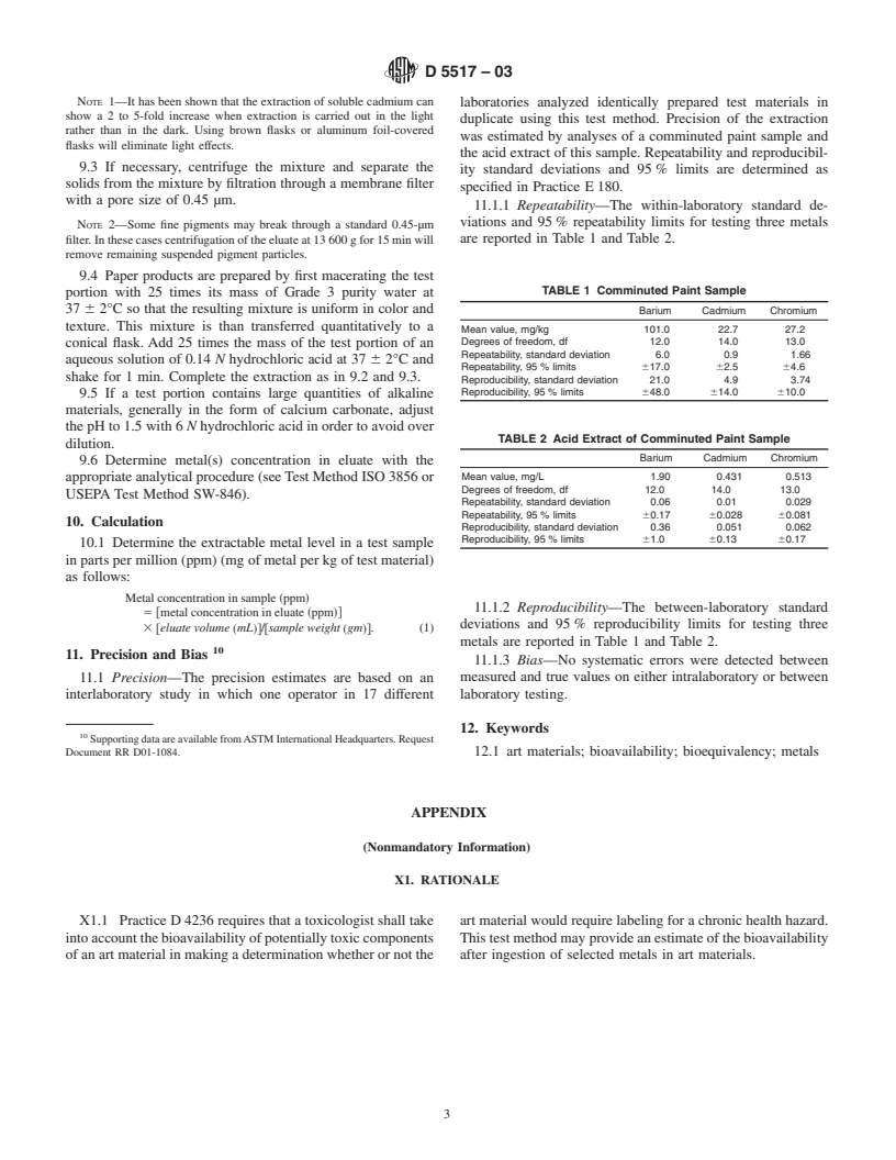 ASTM D5517-03 - Standard Test Method for Determining Extractability of Metals from Art Materials