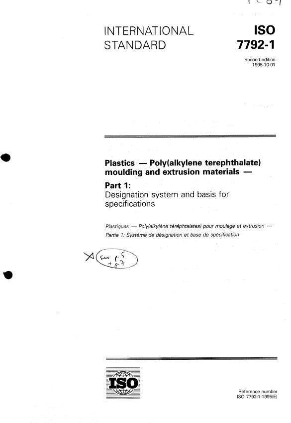 ISO 7792-1:1995 - Plastics -- Poly(alkylene terephthalate) moulding and extrusion materials