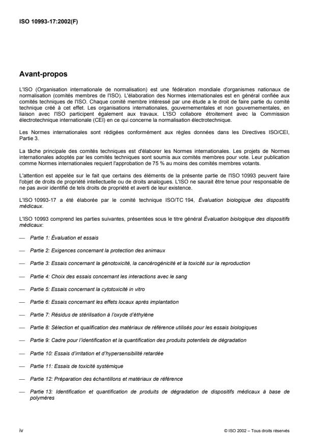 ISO 10993-17:2002 ISO 10993-17:2002 - Évaluation biologique des dispositifs médicaux - Page 4 preview